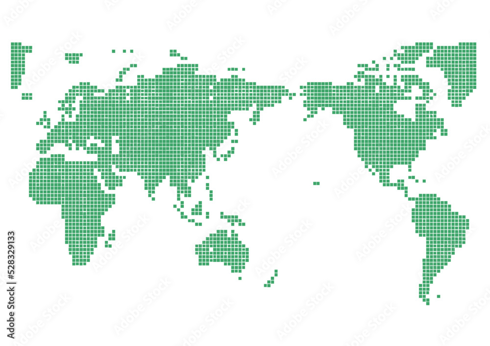 世界地図（スクエアドット）緑