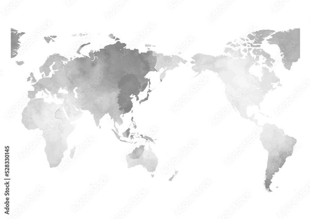 世界地図（水彩画風）ライトグレー