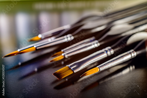 set of brushes for painting models and miniatures © cafera13