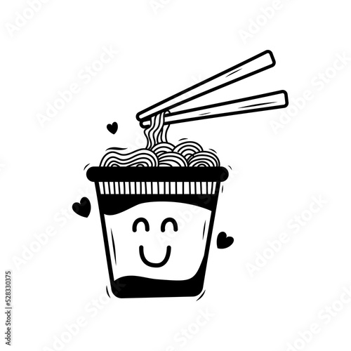 Cute instant noodle vector illustration with doodle drawing style on isolated background