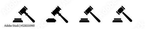 Gavel set icons. Judge gavels collection flat icon. Auction hammer icon. Black gavel - stock vector.