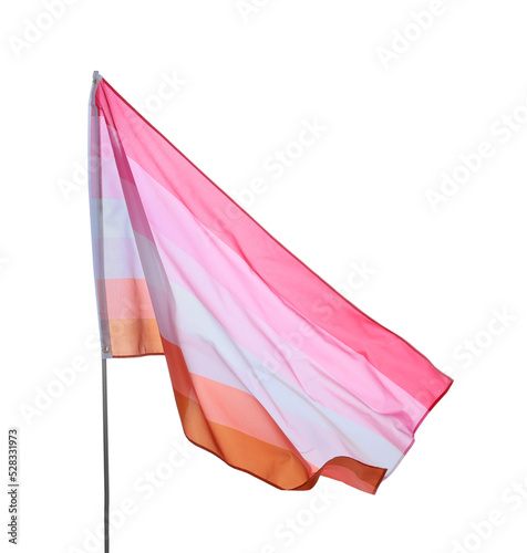 Bright lesbian flag fluttering on white background