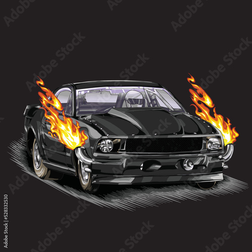 drag racing car isolated on black background for poster, t-shirt print, business element, social media content, blog, sticker, vlog, and card. vector illustration.