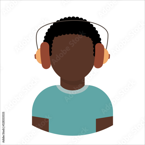 African American Black man or boy with headphones icon flat. User Avatar. Vector Illustration