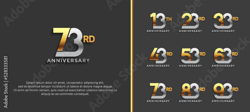 set of anniversary logotype silver and gold color on black background for celebration moment photo