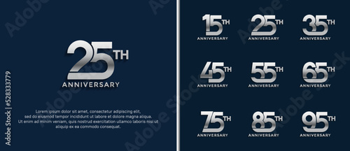 set of anniversary logotype silver color on dark blue background for celebration moment