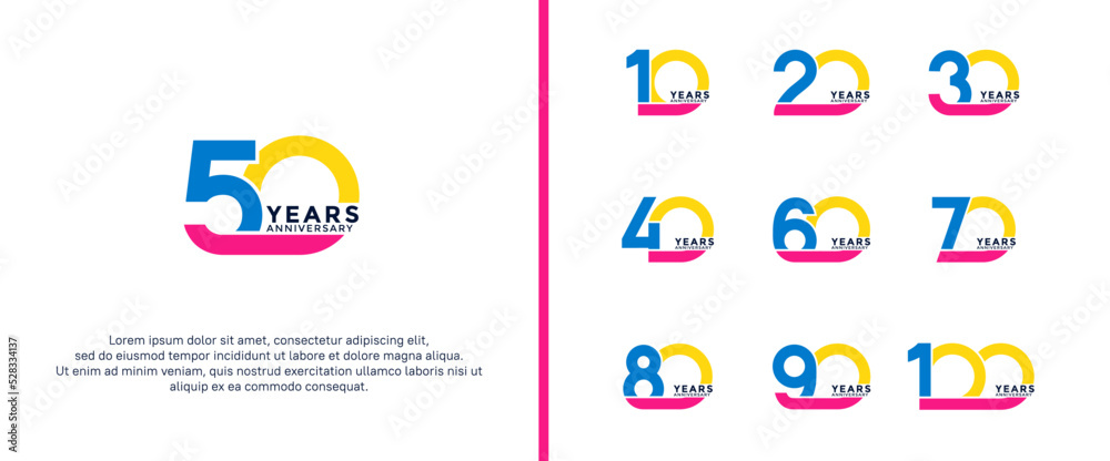 set of anniversary logotype colorful color on white background for celebration moment