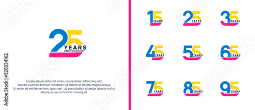 set of anniversary logotype colorful color on white background for celebration moment
