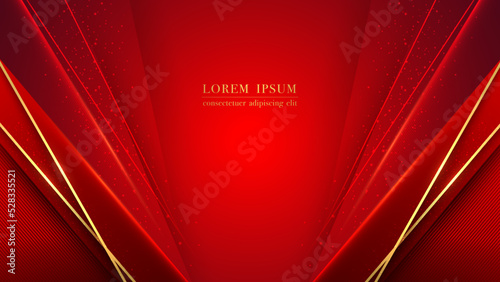Luxury red background with gold line, red line stripe and shiny dots effect decoration. Elegant style design template concept