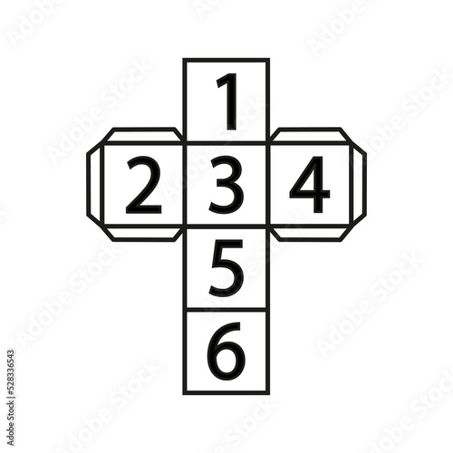 folded cube with numbers . Game element. Simple element illustration. Casino icon. Vector illustration. Stock image. 