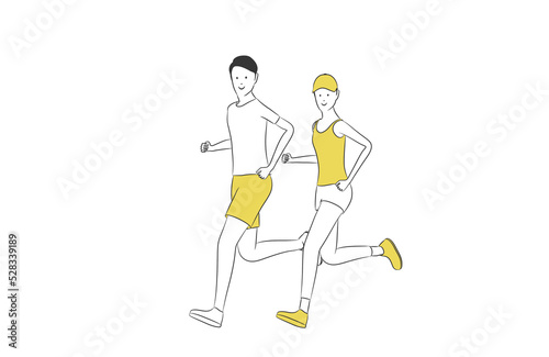 ジョギングする男女のシンプルなイラスト © René