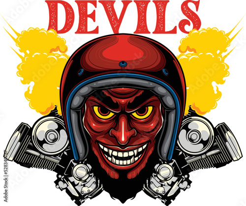 Vector Illustration of Red Devil as A Biker in Vintage Style