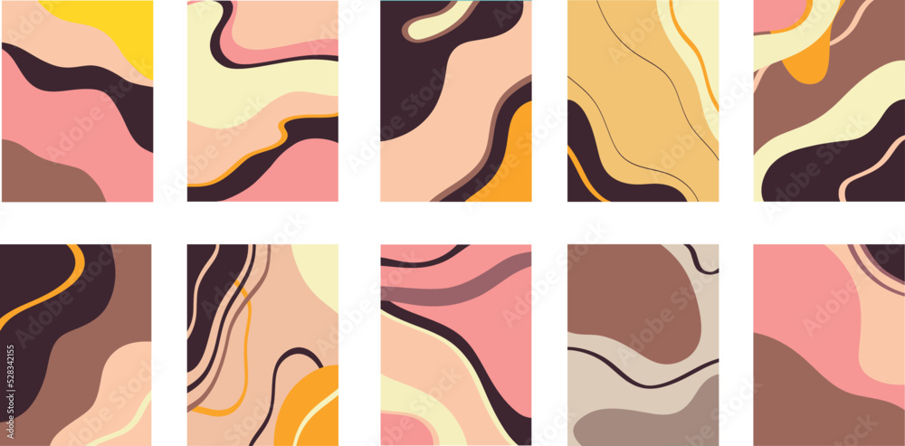 Abstract modern templates with nude neutral tones. Minimalistic trend abstract design with various natural shapes in pastel neutral colors.