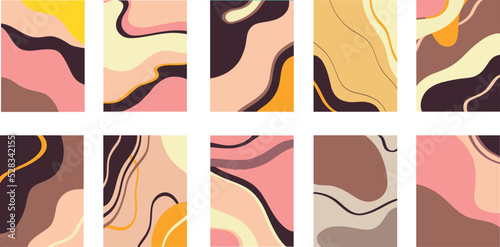 Abstract modern templates with nude neutral tones. Minimalistic trend abstract design with various natural shapes in pastel neutral colors.