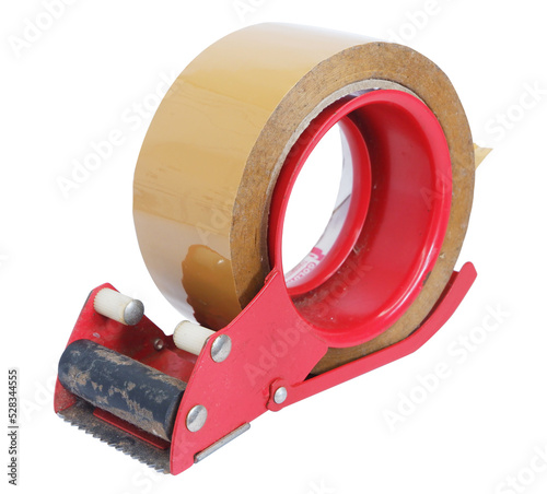 used carton sealer. red tape dispenser on transparent background