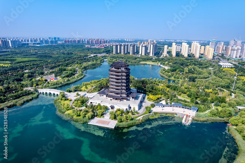 aerial photography city park lake