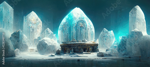 Leinwand Poster 3d illustration rendering of great sacred ice temple with hemispherical vault, chapel with underground hall and altar
