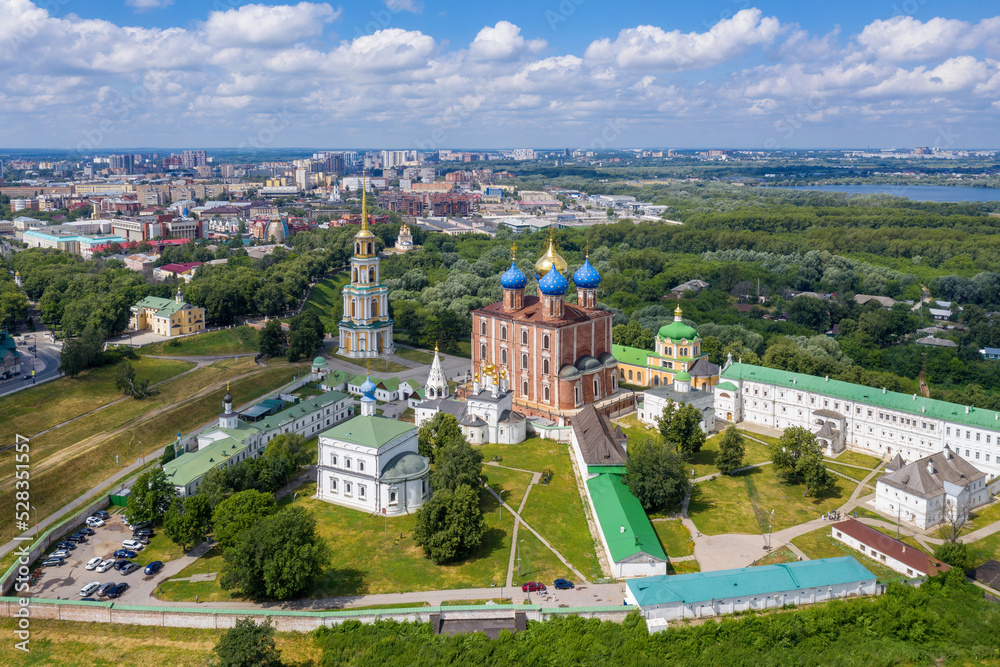 Aerial view of  Ryazan Kremlin on sunny summer day. Ryazan Oblast, Russia.