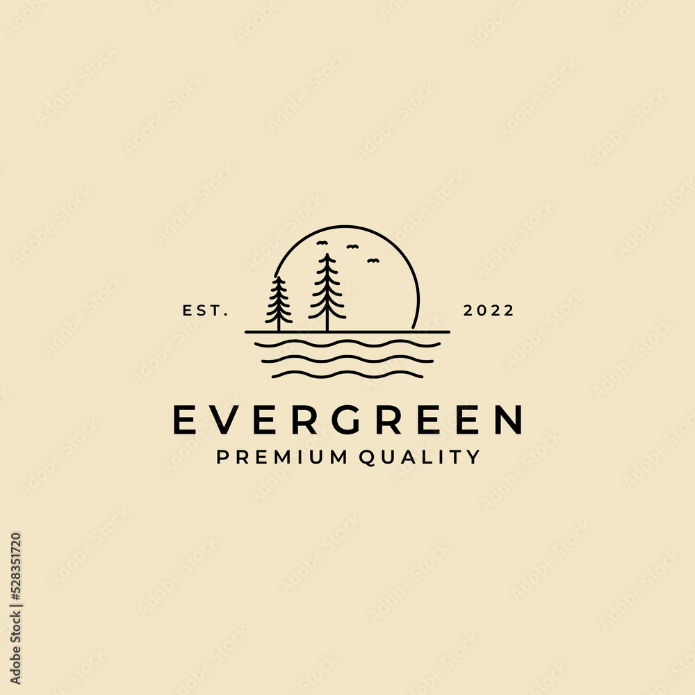 Evergreen Green pine Line Art Logo Design template Evergreen Green pine Line Art Logo Design template