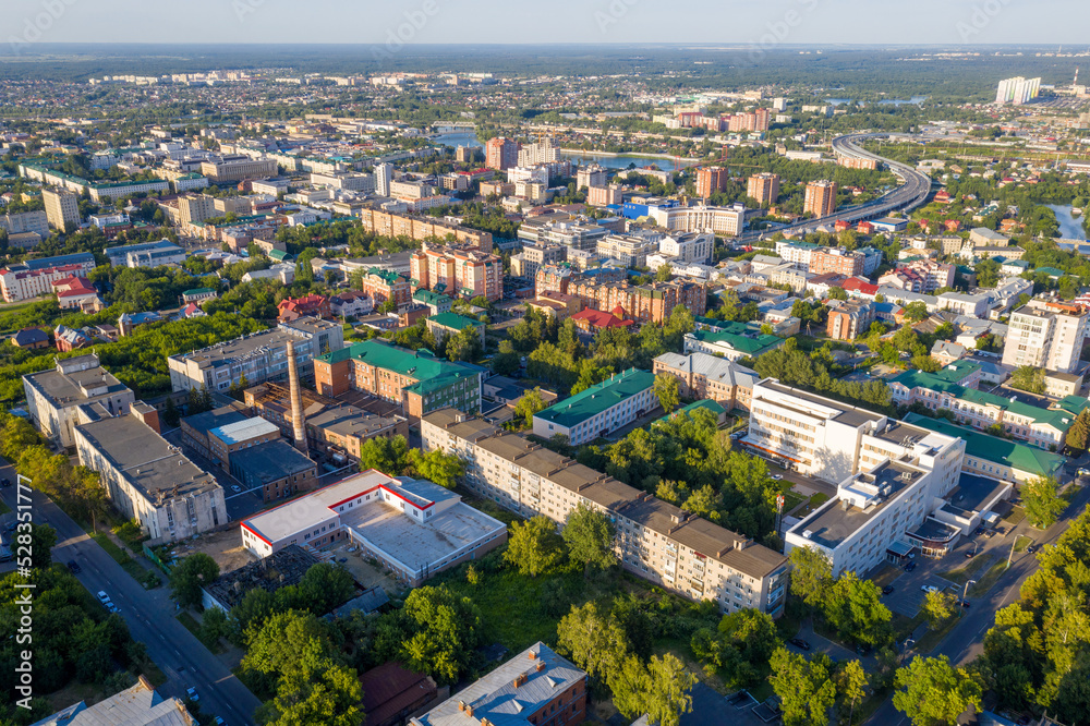 Aerial view of Penza town on sunny summer day. Penza Oblast, Russia.