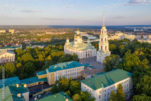 Aerial view of Spassky cathedral on sunny summer evening. Penza, Russia.