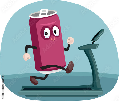 Energy Drink Beverage Vector Character Running on a Treadmill. Caffeinated beverage stimulating athletic performance
