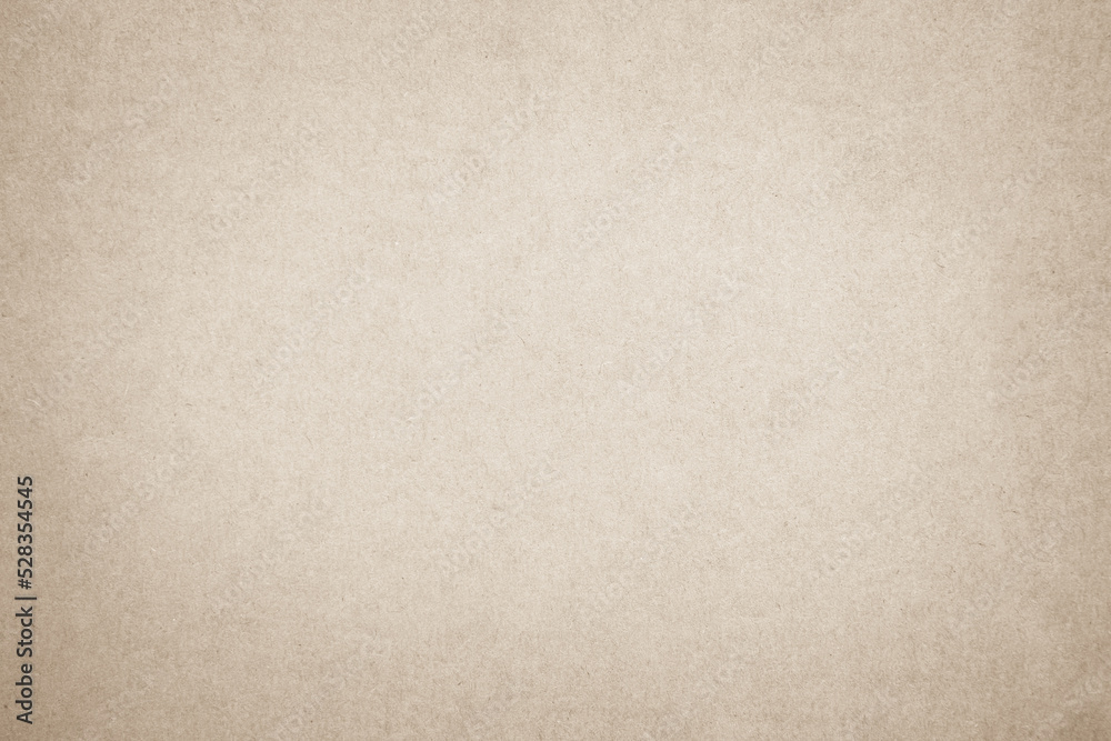 Brown recycled craft paper texture background. Cream cardboard texture, Old vintage page or grunge vignette. Pattern rough art creased grunge letter. Cardboard with copy space for text.