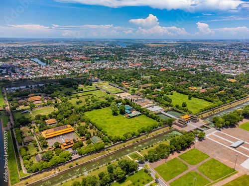 Aerial view of Hue Citadel and view of Hue city, Vietnam. Emperor palace complex, Hue Province, Vietnam © Kien