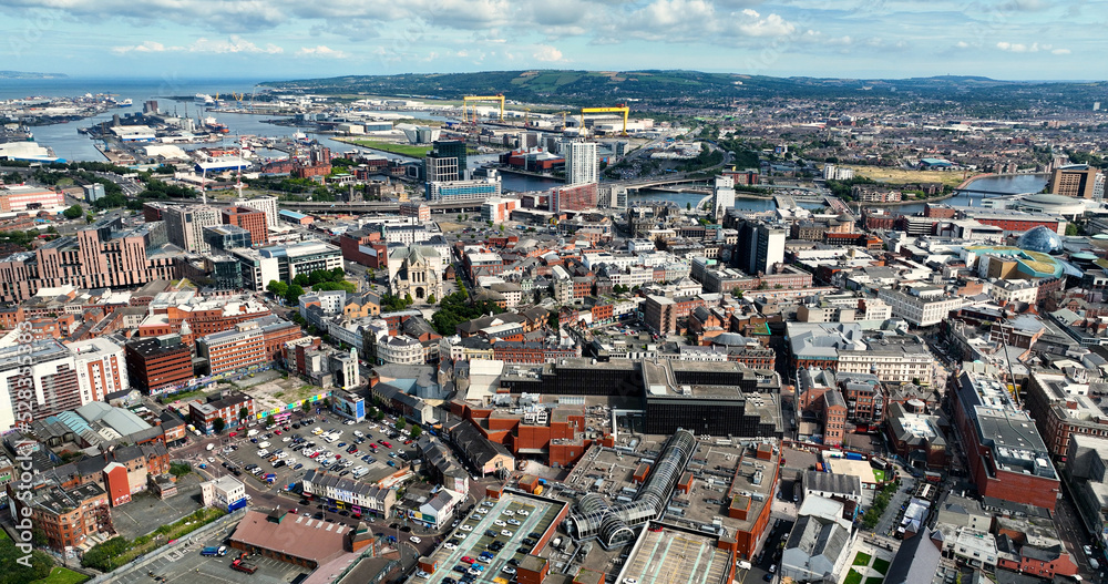 Aerial photo of Belfast Cityscape in Northern Ireland