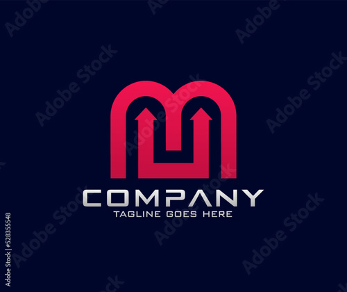 Modern letter m u with up icon marketing e-commerce business logo design