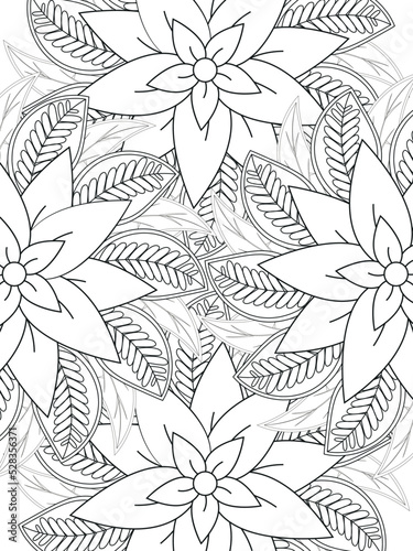 Flowers coloring book page. Isolated on white background. Doodle drawing anti-stress coloring books page for adults or children. Flat  Illustration
