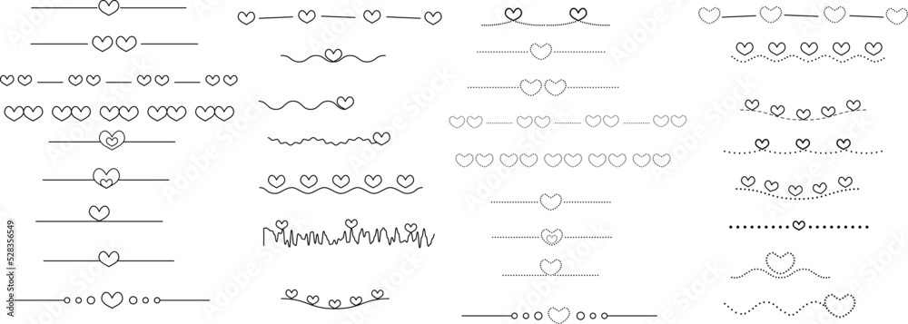 Big set heart line design,
cute element, hand drawn, doodle style for love,valentine,baby.vector illustration