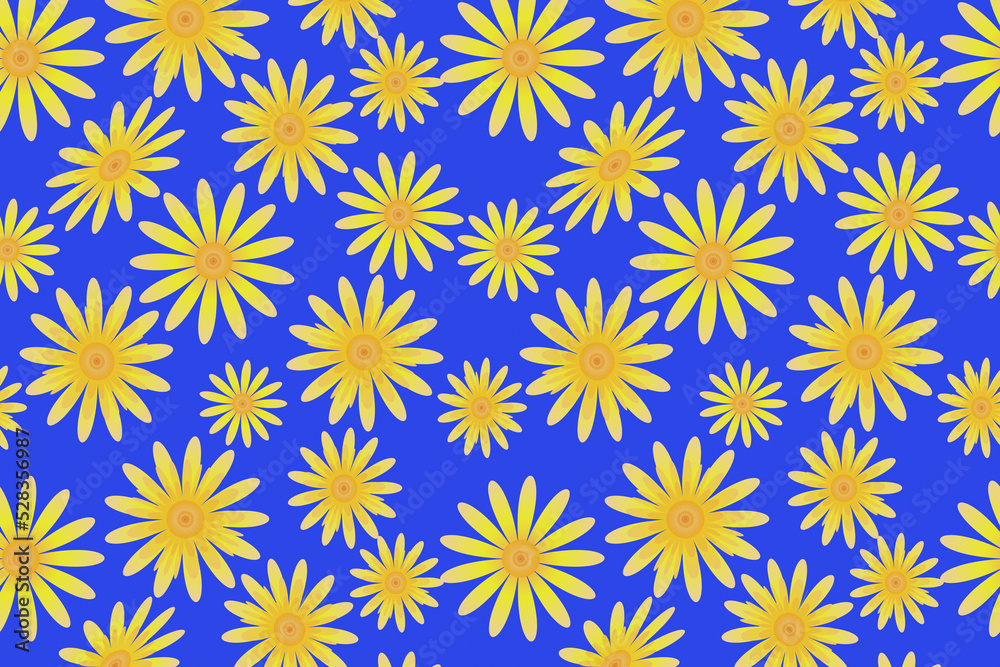 Bright yellow daisies on a blue background for decoration