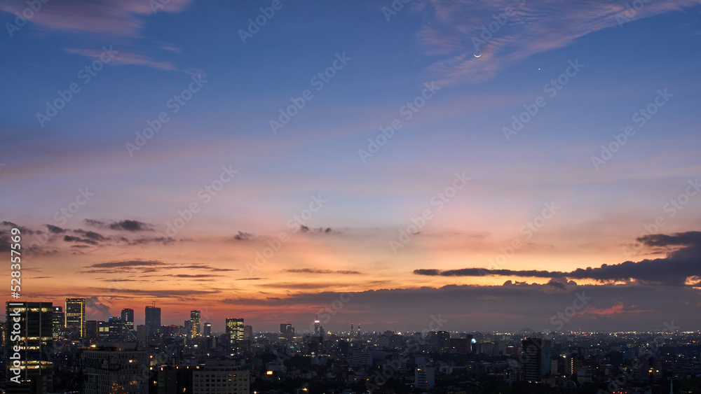 Fototapeta premium aerial view of mexico city during sunrise