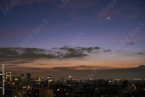 panoramic view of the mexico city night and sunset