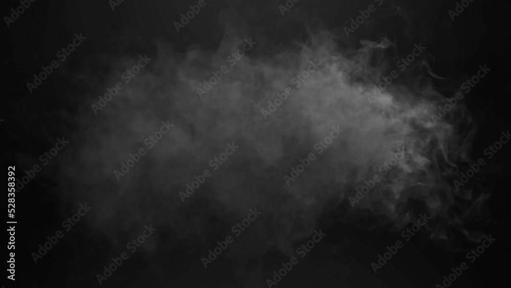 Animation of cloud of grey smoke appearing and disappearing on black background