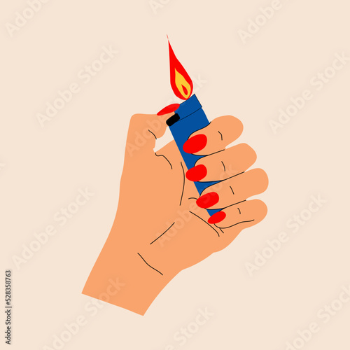 Hands holding a lighter .Vector in cartoon style. All elements are isolated