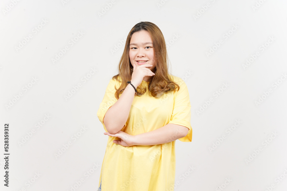 Happy Smile and Looking to the camera of Beautiful Asian Woman wearing yellow T-Shirt Happy Smile and Looking to the camera of Beautiful Asian Woman wearing yellow T-Shirt