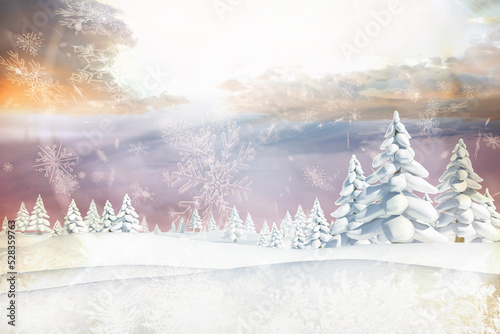 Snowy landscape with fir trees © vectorfusionart