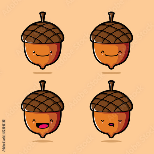 vector illustration of cute acorn emoji