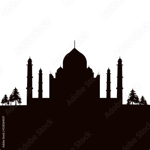 silhouette taj mahal on white background