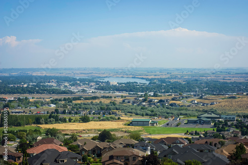 Tri-Cities Washington city of Richland from elevated viewpoint #528365559