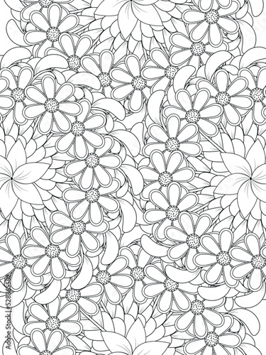 Flowers coloring book page. Isolated on white background. Doodle drawing anti-stress coloring books page for adults or children. Flat Illustration