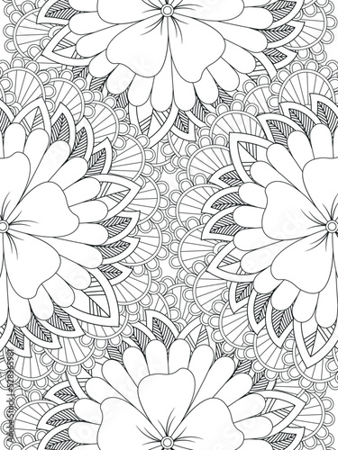 Flowers coloring book page. Isolated on white background. Doodle drawing anti-stress coloring books page for adults or children. Flat Illustration