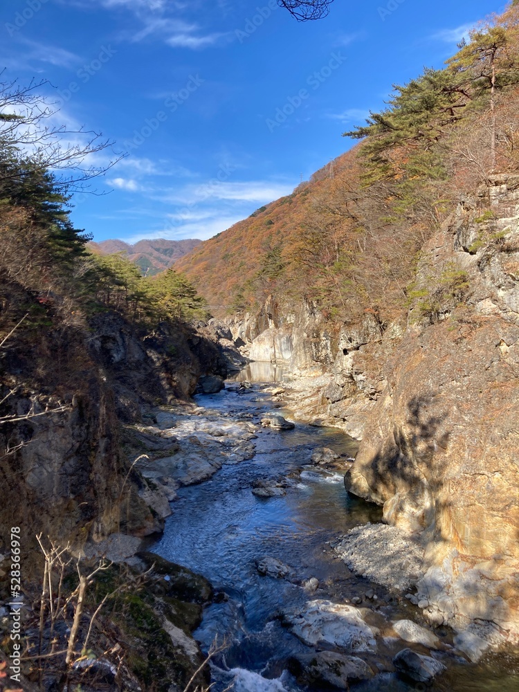 Trekking trail at Kinugawa river and hotspring.