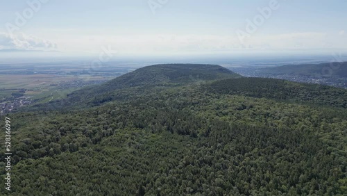 360 panoramic aerial drone view of Buhl, Guebwiller, Lautenbach, Schweighouse and the Florival and Soultzmatt valleys on a sunny summer day photo