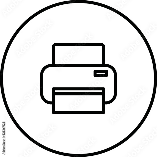Printer machine, printout in circle black and white outline button, line icon vector illustration