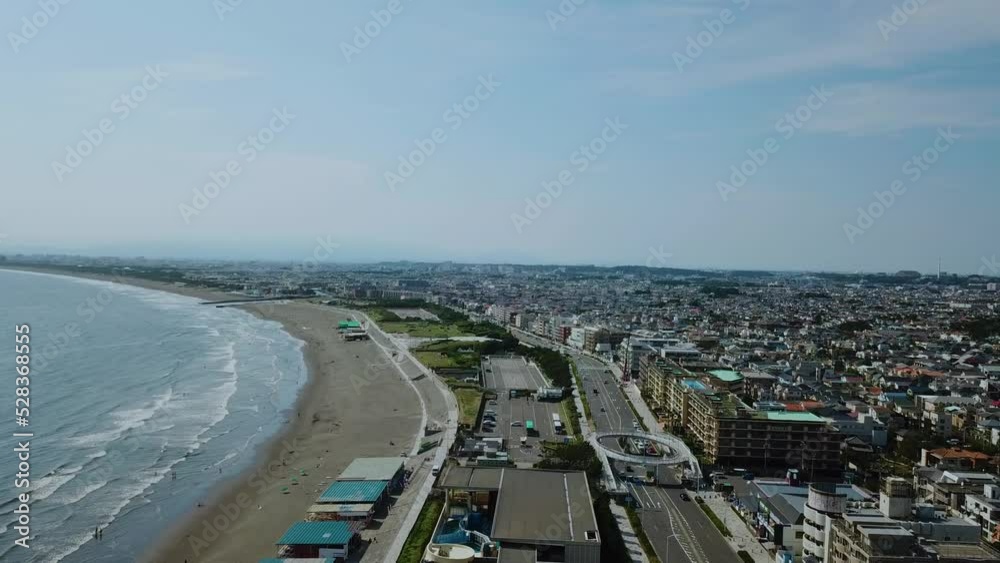 神奈川県藤沢市 新江ノ島水族館付近を上空から