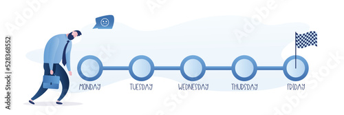 Hopeless businessman before start five day working. Routine job or five-day working make employee overworked repetitive tasks everyday, no motivation, difficulty to change or find opportunity.