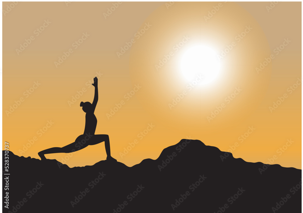 silhouette of a yoga girl in the mountains